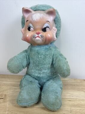 Vintage 50s / 60's Rushton Rubber Face Grumpy Pouty Cat Kitty 13” Plush